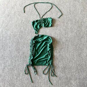 Fashion Nova Green Metal Ring Scrunch Halter Bodycon Fitted Dress Women's XS